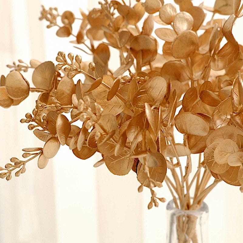 4 Metallic Artificial Eucalyptus Leaves Bushes - Gold ARTI_METLIC29_GOLD