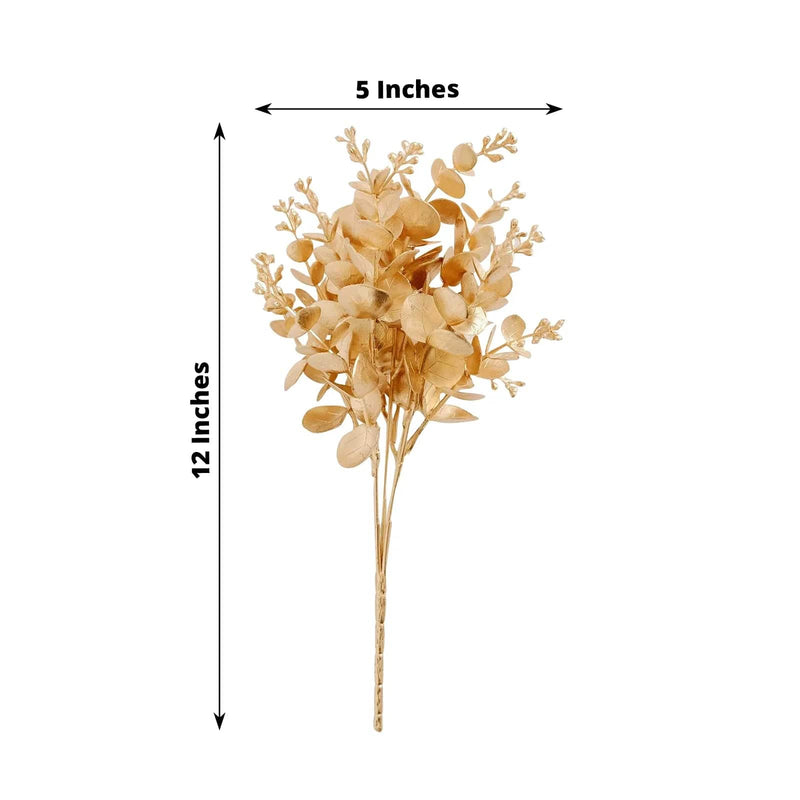 4 Metallic Artificial Eucalyptus Leaves Bushes - Gold ARTI_METLIC29_GOLD