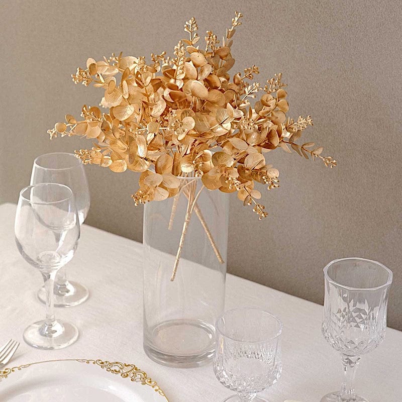4 Metallic Artificial Eucalyptus Leaves Bushes - Gold ARTI_METLIC29_GOLD