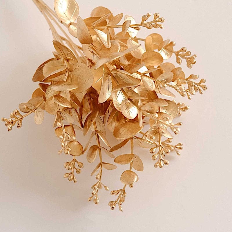 4 Metallic Artificial Eucalyptus Leaves Bushes - Gold ARTI_METLIC29_GOLD