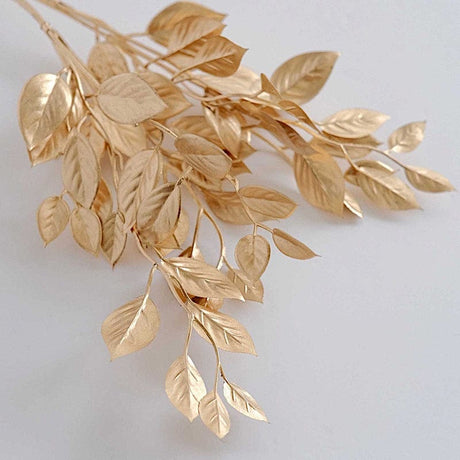 4 Metallic Artificial Italian Ruscus Leaves Branches - Gold ARTI_METLIC31_GOLD