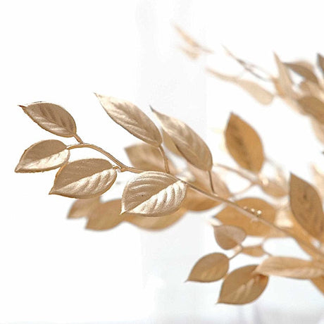 4 Metallic Artificial Italian Ruscus Leaves Branches - Gold ARTI_METLIC31_GOLD