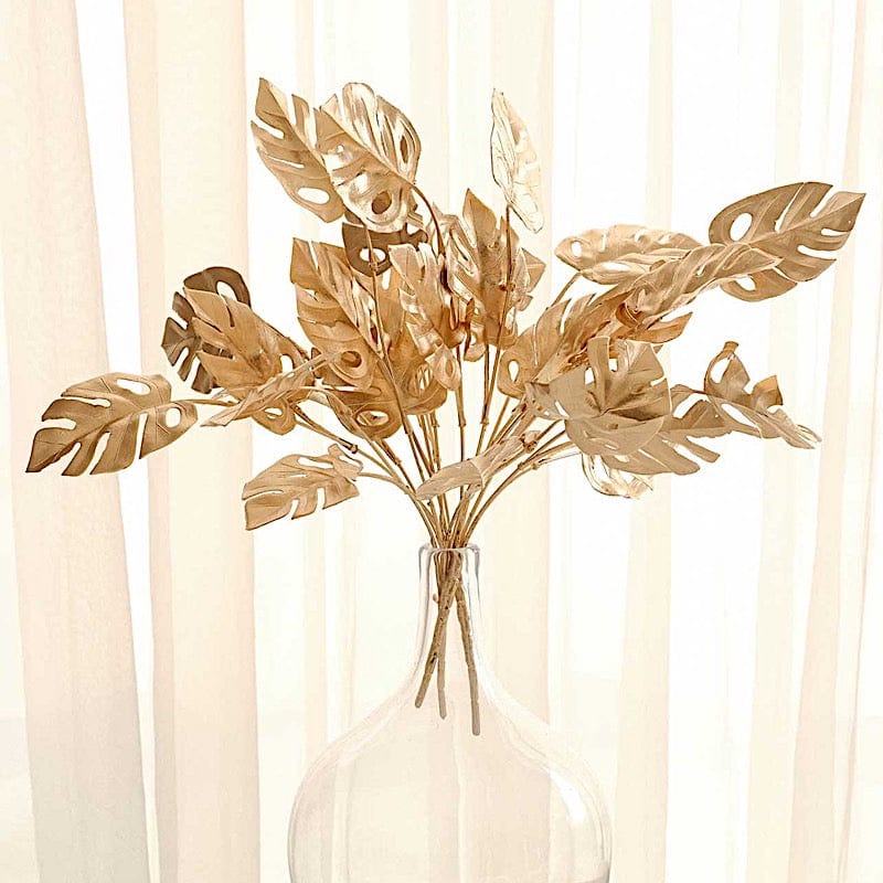 4 Metallic Artificial Monstera Leaves Bushes - Gold ARTI_METLIC30_GOLD