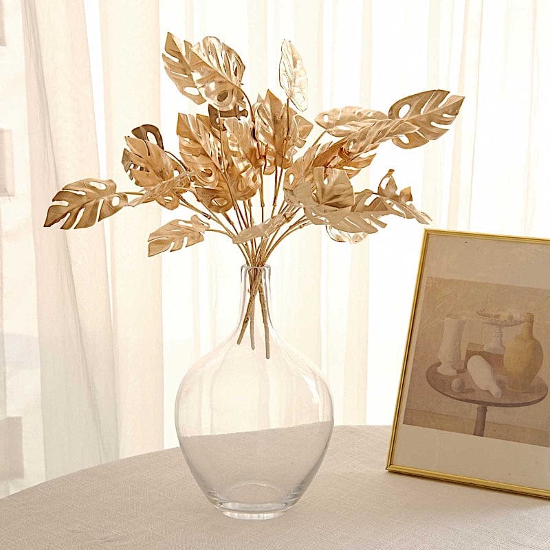 4 Metallic Artificial Monstera Leaves Bushes - Gold ARTI_METLIC30_GOLD