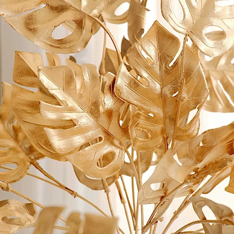 4 Metallic Artificial Monstera Leaves Bushes - Gold ARTI_METLIC30_GOLD