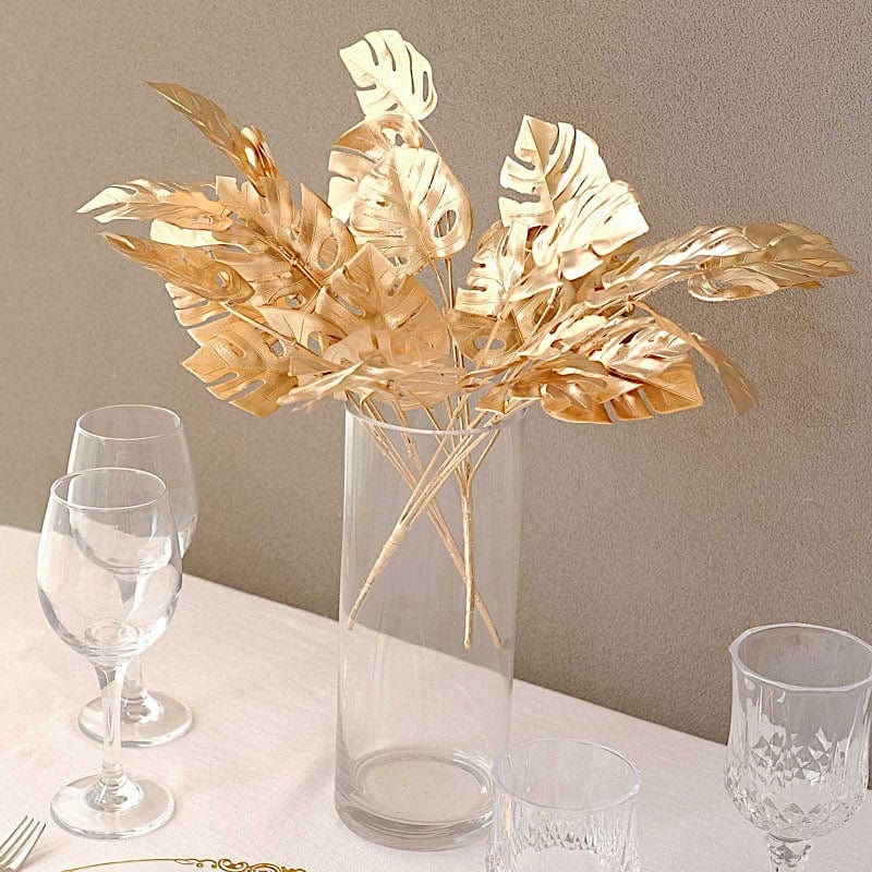 4 Metallic Artificial Monstera Leaves Bushes - Gold ARTI_METLIC30_GOLD