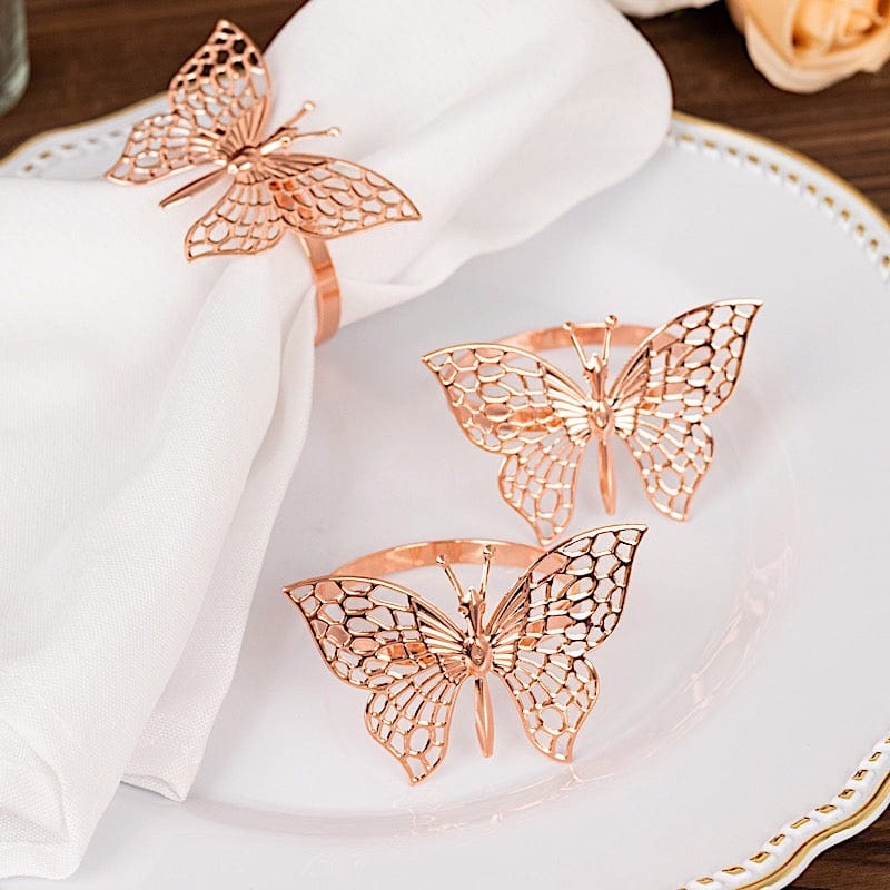 4 Metallic Laser Cut Butterfly Napkin Rings