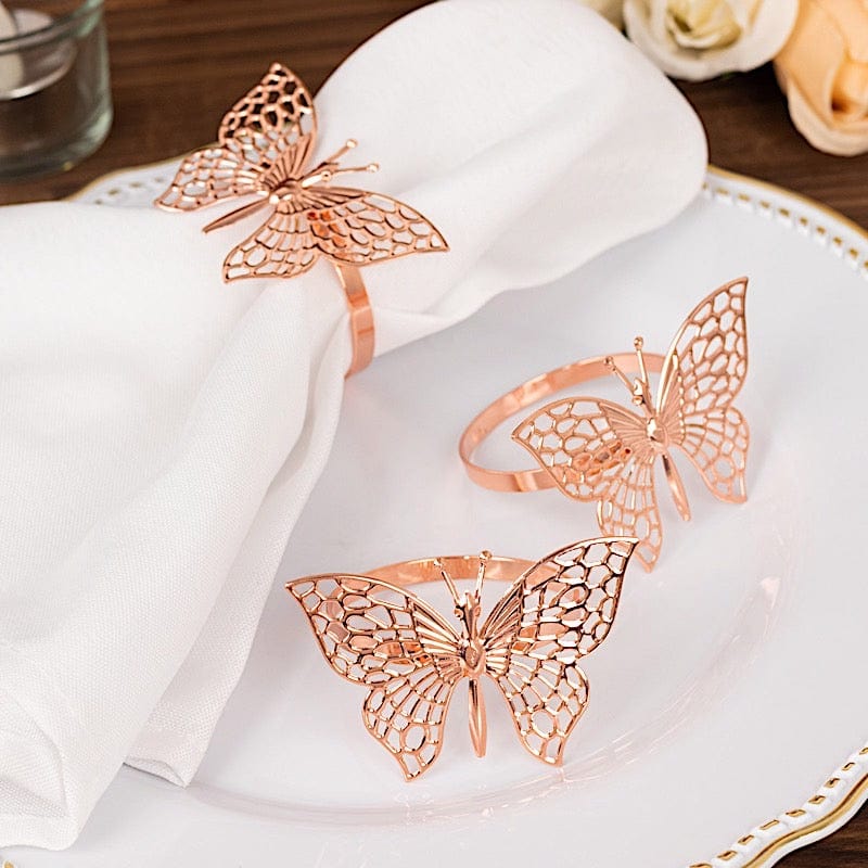 4 Metallic Laser Cut Butterfly Napkin Rings