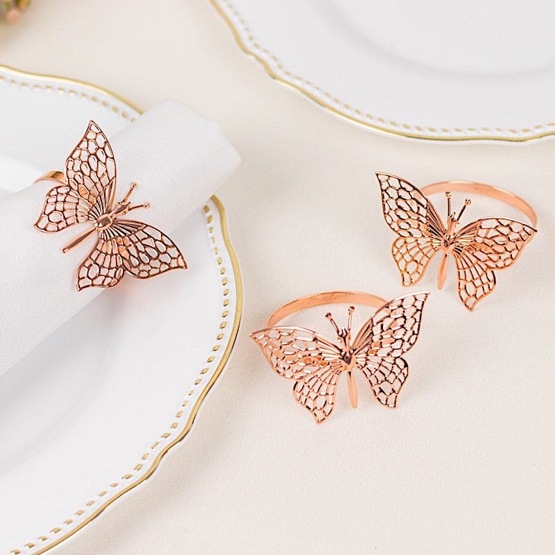 4 Metallic Laser Cut Butterfly Napkin Rings