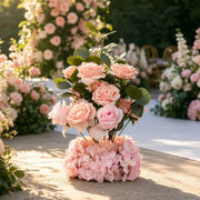 4 Pack 20" Artificial Flower Arrangements Roses, Hydrangeas and Eucalyptus with Foam Base