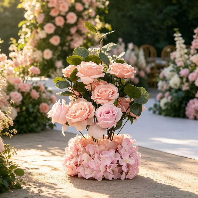 4 Pack 20" Artificial Flower Arrangements Roses, Hydrangeas and Eucalyptus with Foam Base