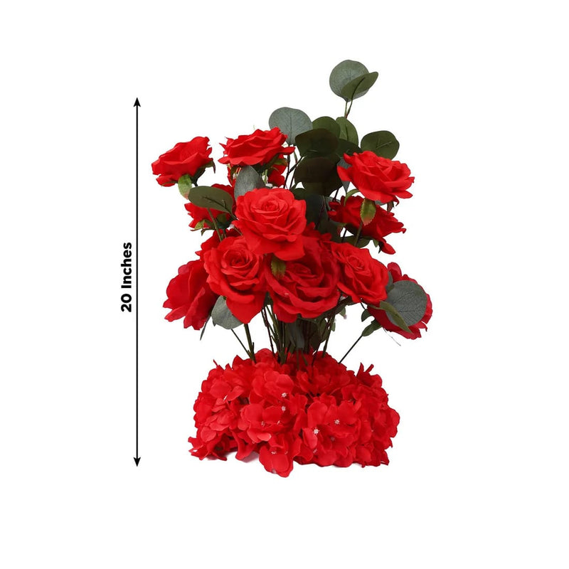 4 Pack 20" Artificial Flower Arrangements Roses, Hydrangeas and Eucalyptus with Foam Base