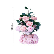4 Pack 20" Artificial Flower Arrangements Roses, Hydrangeas and Eucalyptus with Foam Base
