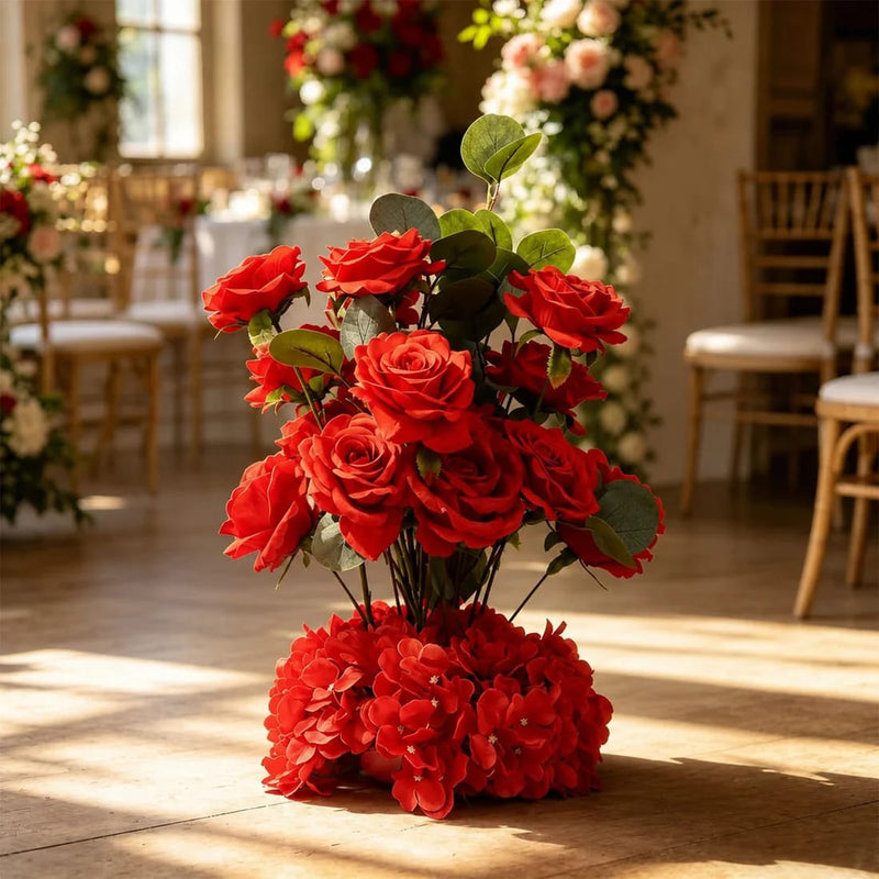 4 Pack 20" Artificial Flower Arrangements Roses, Hydrangeas and Eucalyptus with Foam Base