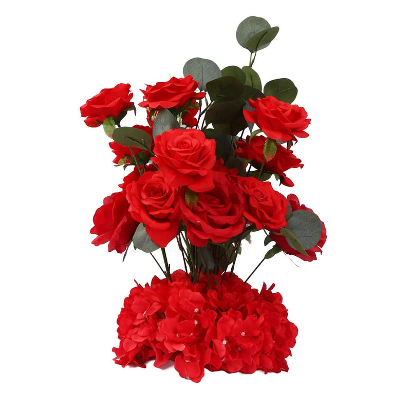 4 Pack 20" Artificial Flower Arrangements Roses, Hydrangeas and Eucalyptus with Foam Base ARTI_RS012_AISL_20_RED