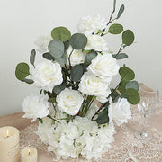 4 Pack 20" Artificial Flower Arrangements Roses, Hydrangeas and Eucalyptus with Foam Base - White and Green ARTI_RS012_AISL_20_WHT