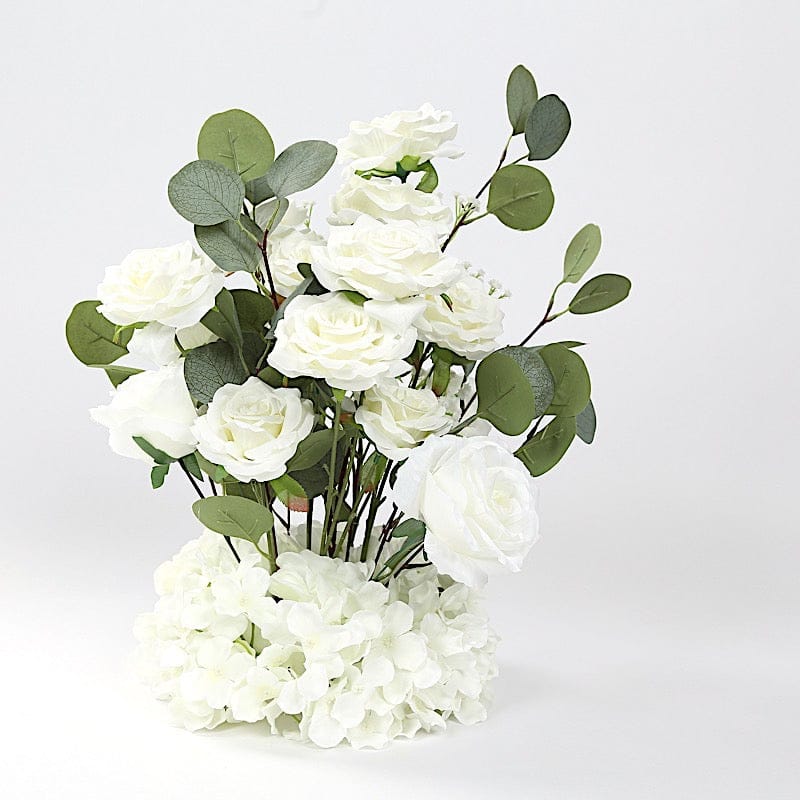 4 Pack 20" Artificial Flower Arrangements Roses, Hydrangeas and Eucalyptus with Foam Base - White and Green ARTI_RS012_AISL_20_WHT