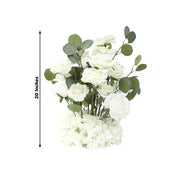 4 Pack 20" Artificial Flower Arrangements Roses, Hydrangeas and Eucalyptus with Foam Base - White and Green ARTI_RS012_AISL_20_WHT