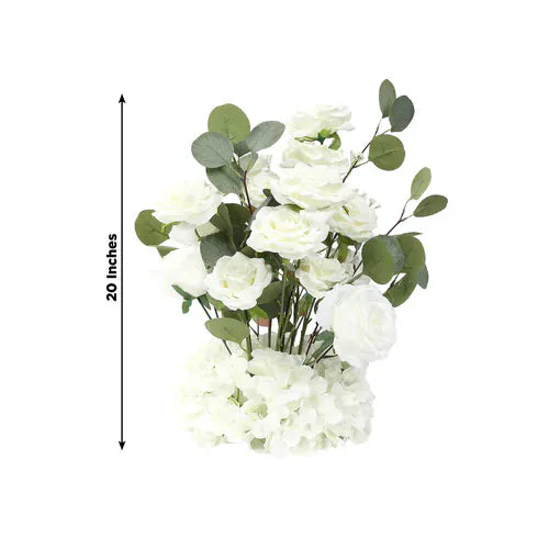 4 Pack 20" Artificial Flower Arrangements Roses, Hydrangeas and Eucalyptus with Foam Base - White and Green ARTI_RS012_AISL_20_WHT