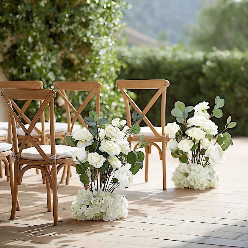 4 Pack 20" Artificial Flower Arrangements Roses, Hydrangeas and Eucalyptus with Foam Base - White and Green ARTI_RS012_AISL_20_WHT