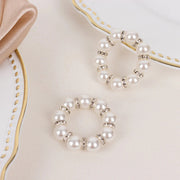 4 pcs 1.5" Pearl Beads and Silver Rhinestone Napkin Rings - White NAP_RING48_WHT