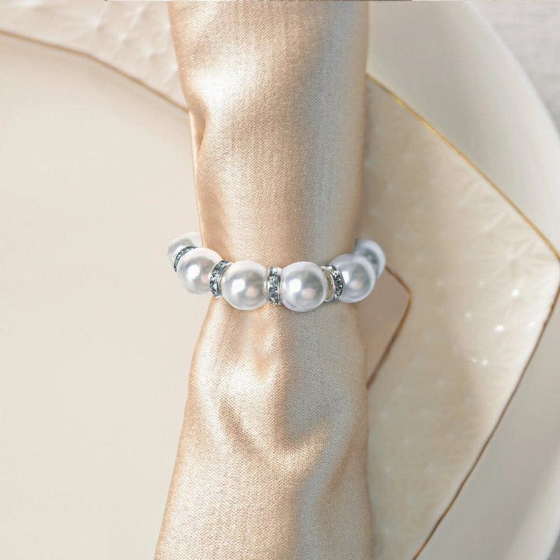 4 pcs 1.5" Pearl Beads and Silver Rhinestone Napkin Rings - White NAP_RING48_WHT