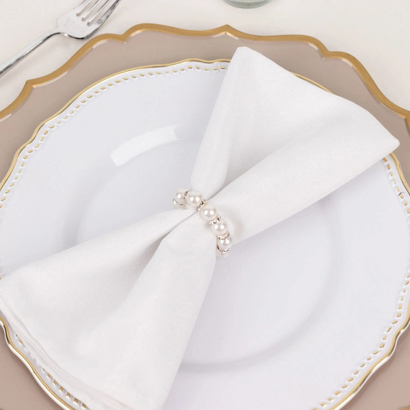 4 pcs 1.5" Pearl Beads and Silver Rhinestone Napkin Rings - White NAP_RING48_WHT