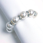 4 pcs 1.5" Pearl Beads and Silver Rhinestone Napkin Rings - White NAP_RING48_WHT