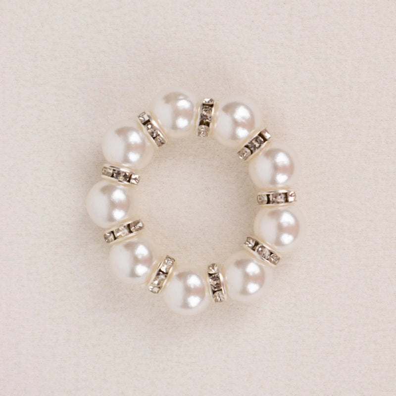 4 pcs 1.5" Pearl Beads and Silver Rhinestone Napkin Rings - White NAP_RING48_WHT