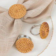 4 pcs 2" Farmhouse Style Jute Rattan Metal Napkin Rings - Natural NAP_RING43_NAT