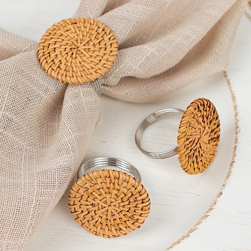 4 pcs 2" Farmhouse Style Jute Rattan Metal Napkin Rings - Natural NAP_RING43_NAT