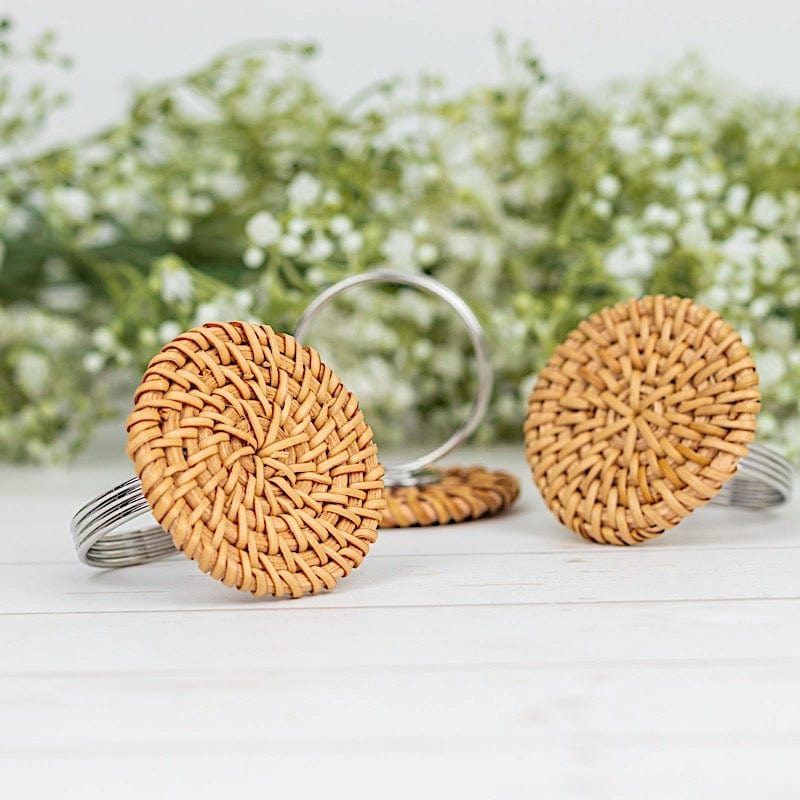 4 pcs 2" Farmhouse Style Jute Rattan Metal Napkin Rings - Natural NAP_RING43_NAT