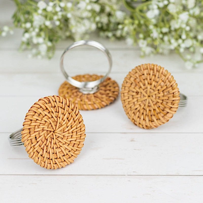 4 pcs 2" Farmhouse Style Jute Rattan Metal Napkin Rings - Natural NAP_RING43_NAT