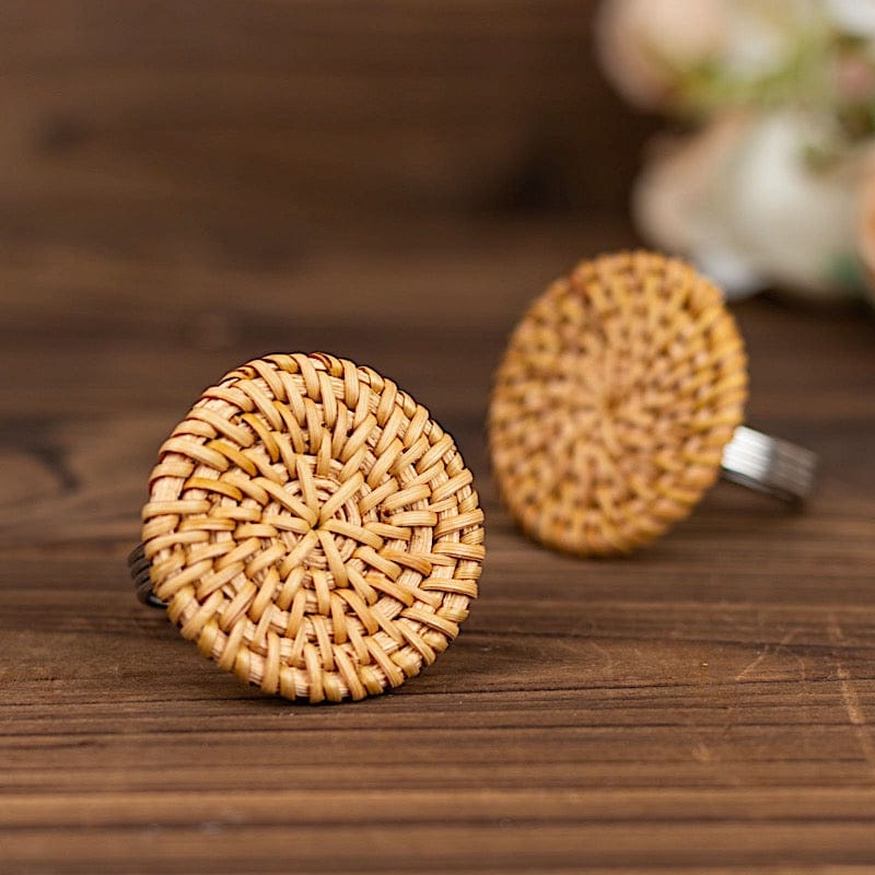 4 pcs 2" Farmhouse Style Jute Rattan Metal Napkin Rings - Natural NAP_RING43_NAT