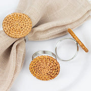 4 pcs 2" Farmhouse Style Jute Rattan Metal Napkin Rings - Natural NAP_RING43_NAT