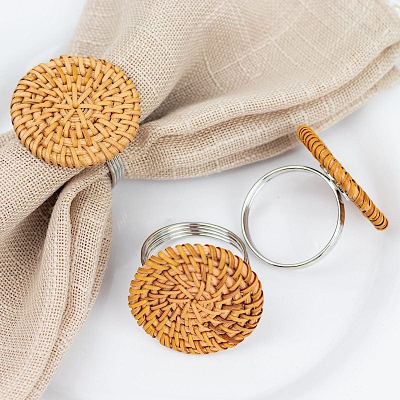 4 pcs 2" Farmhouse Style Jute Rattan Metal Napkin Rings - Natural NAP_RING43_NAT