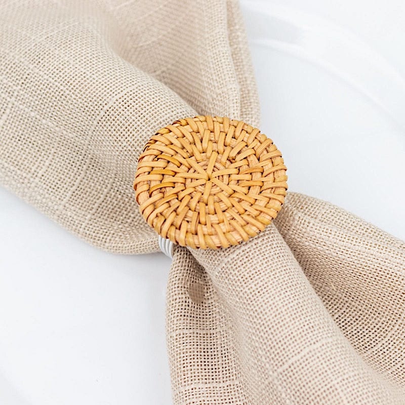 4 pcs 2" Farmhouse Style Jute Rattan Metal Napkin Rings - Natural NAP_RING43_NAT