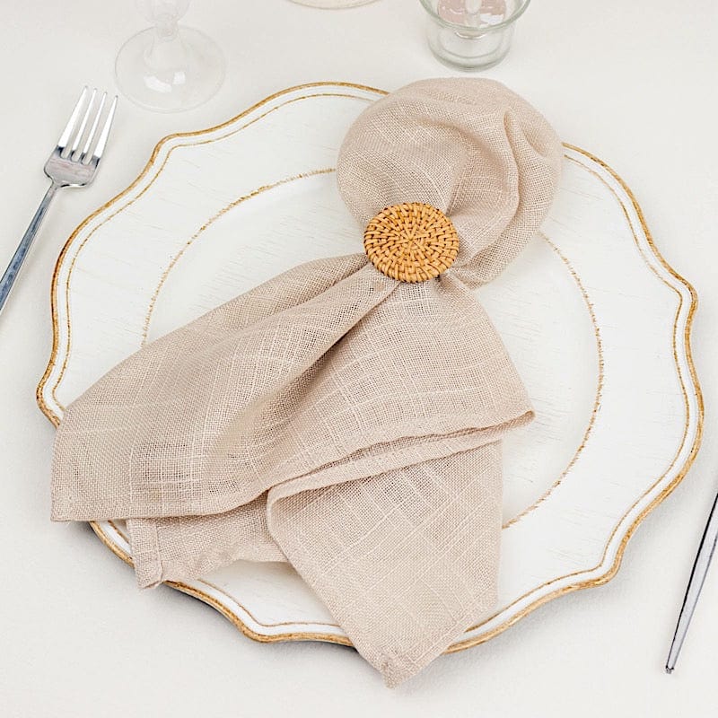 4 pcs 2" Farmhouse Style Jute Rattan Metal Napkin Rings - Natural NAP_RING43_NAT