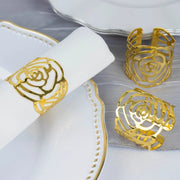 4 pcs 2" Shiny Laser Cut Rose Metal Cuff Napkin Rings - Gold NAP_RING38_GOLD
