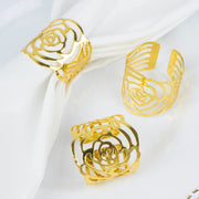 4 pcs 2" Shiny Laser Cut Rose Metal Cuff Napkin Rings - Gold NAP_RING38_GOLD