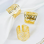 4 pcs 2" Shiny Laser Cut Rose Metal Cuff Napkin Rings - Gold NAP_RING38_GOLD