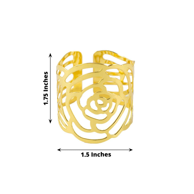 4 pcs 2" Shiny Laser Cut Rose Metal Cuff Napkin Rings - Gold NAP_RING38_GOLD