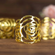 4 pcs 2" Shiny Laser Cut Rose Metal Cuff Napkin Rings - Gold NAP_RING38_GOLD