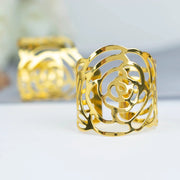 4 pcs 2" Shiny Laser Cut Rose Metal Cuff Napkin Rings - Gold NAP_RING38_GOLD