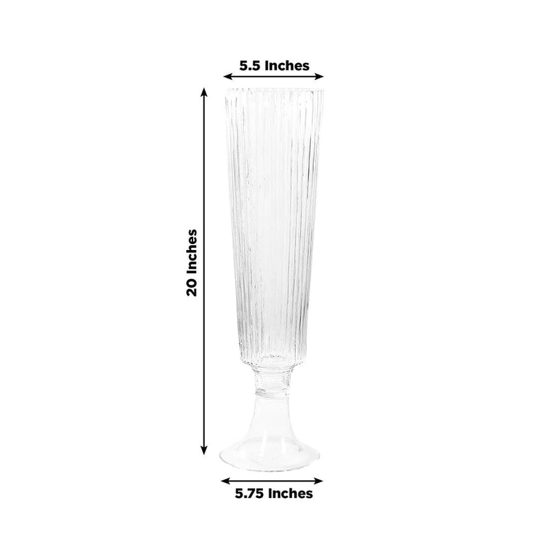 4 pcs 20" Glass Trumpet Vases Ribbed Design - Clear VASE_A74_RIB_20_CLR