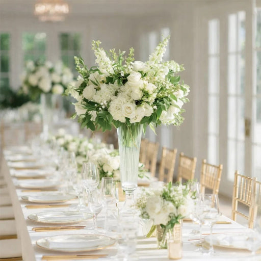 4 pcs 20" Glass Trumpet Vases Ribbed Design - Clear VASE_A74_RIB_20_CLR