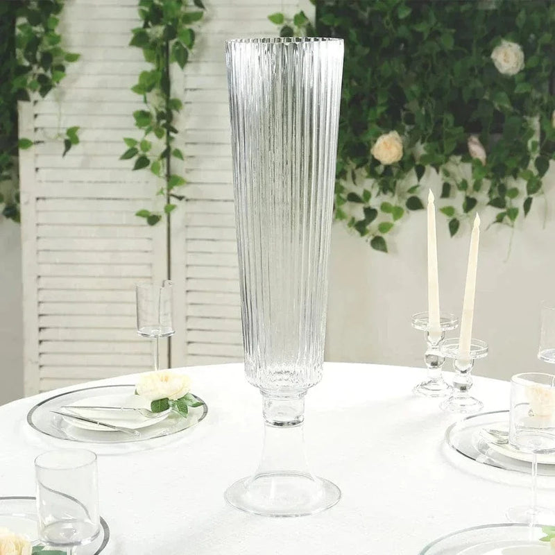 4 pcs 26" Glass Trumpet Vases Ribbed Design - Clear VASE_A74_RIB_25_CLR