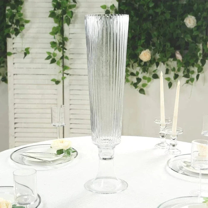 4 pcs 26" Glass Trumpet Vases Ribbed Design - Clear VASE_A74_RIB_25_CLR
