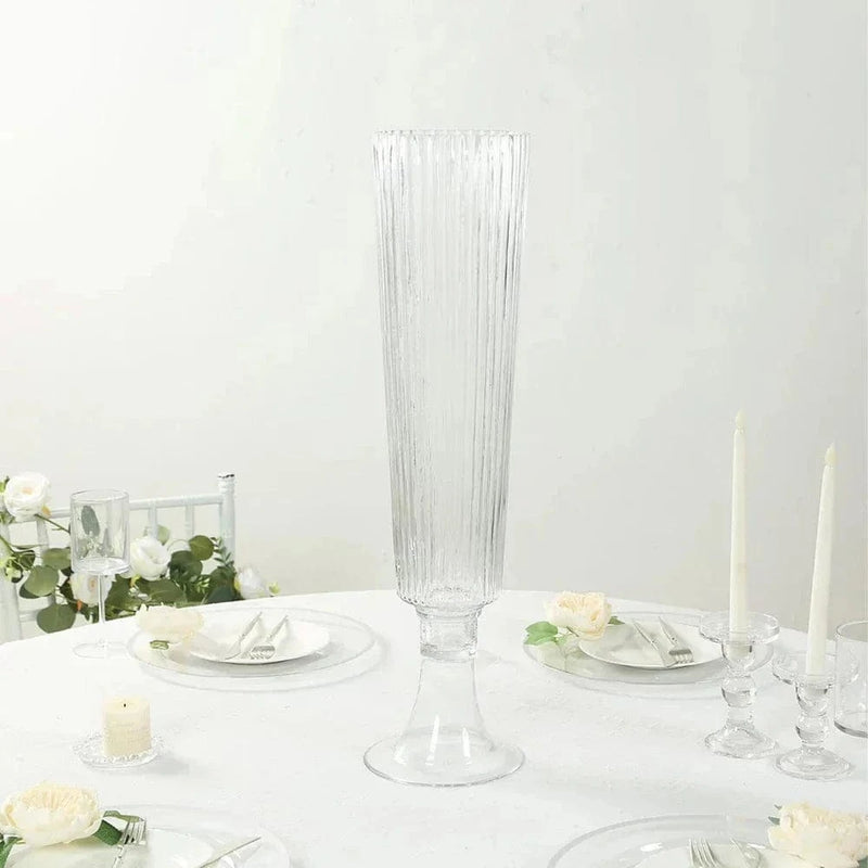 4 pcs 26" Glass Trumpet Vases Ribbed Design - Clear VASE_A74_RIB_25_CLR