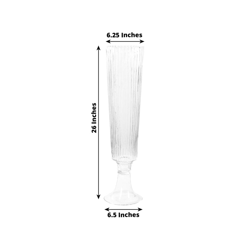 4 pcs 26" Glass Trumpet Vases Ribbed Design - Clear VASE_A74_RIB_25_CLR